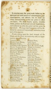 Conclusion of Declaration of Sentiments and start of signatures, as published in 1848.