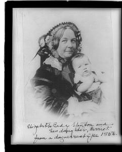 Stanton with a child, 1856, copied from a daguerreotype and labeled by Harriot Stanton Blatch. (Library of Congress)